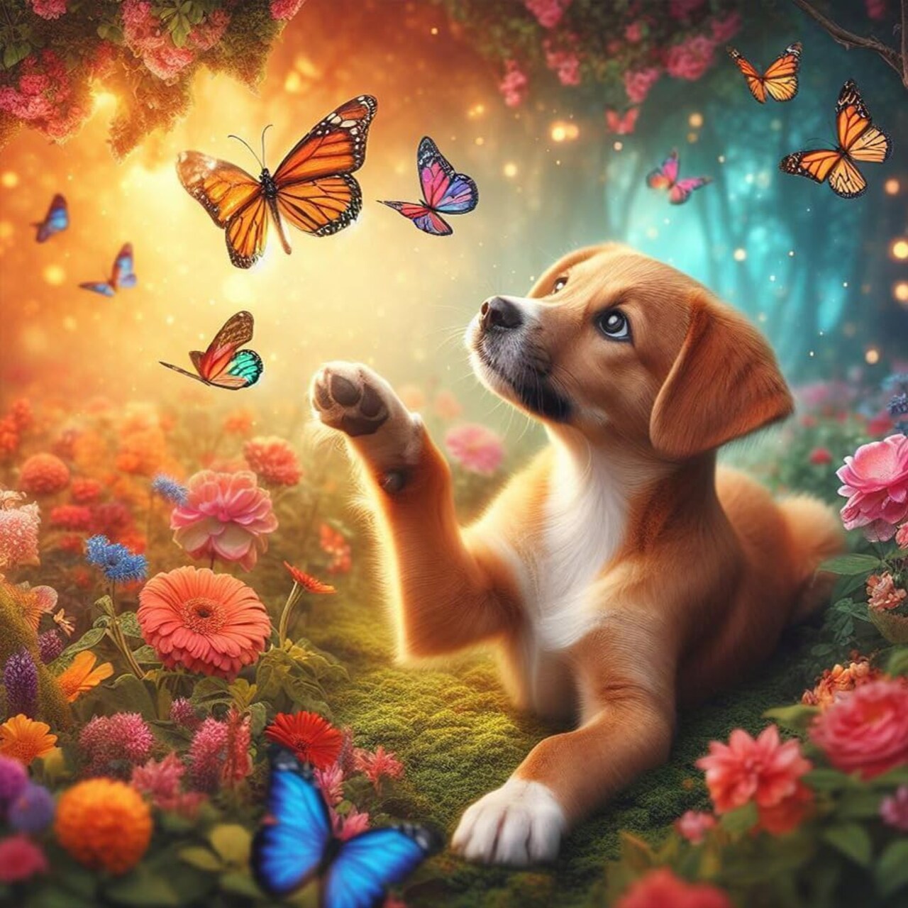 Diamond Painting Kit for Adults – Dog & Butterfly Design, 5D Round Full Drill Diamond Art, DIY Paint with Diamonds for Home Wall Decor & Gifts – 12x12 Inch